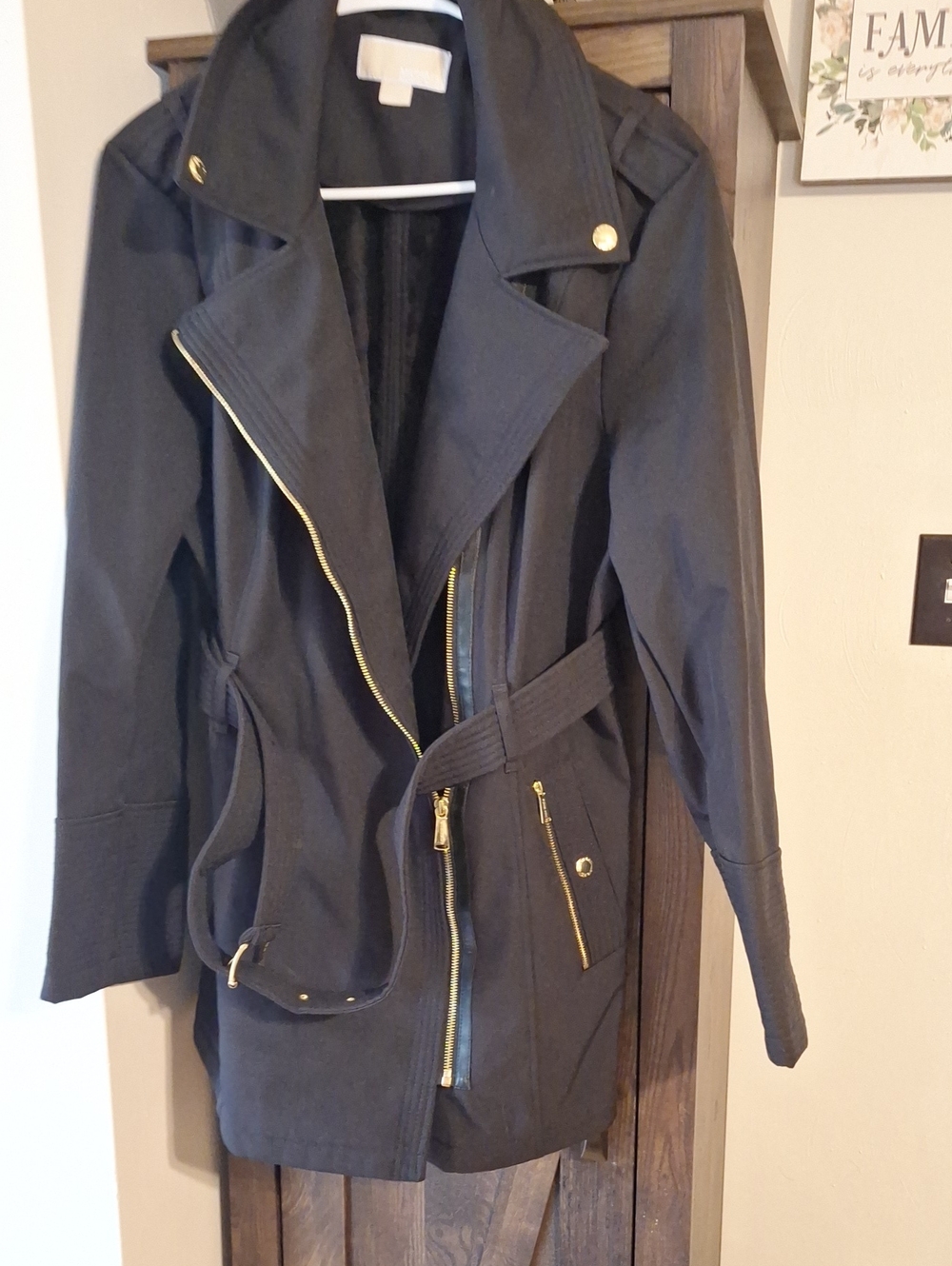 Michael Kors Black Trench Coat with Gold Hardware